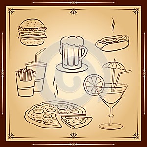 Fast food icon set