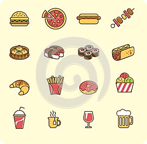 Fast food icon set