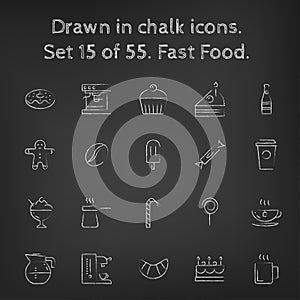 Fast food icon set drawn in chalk