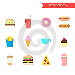 Fast food icon set. Flat design vector