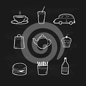 Fast food icons set on a black background