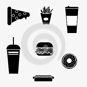 fast food icons set black and white