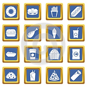 Fast food icons set blue