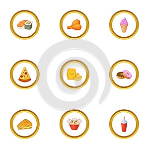 Fast food icons set, cartoon style