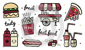 Fast Food Icons Set - Different Vector Illustrations Isolated On White Background