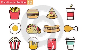 Fast food icons set in flat style vector image