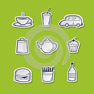 Fast food icons set on a green background