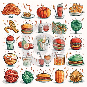 Fast food icons set with hamburger fast food and drinks vector illustration