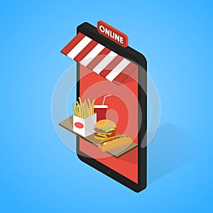 Fast food icons set Isometric. Tablet, mobile.