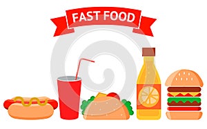 Fast food icons set. Junk food