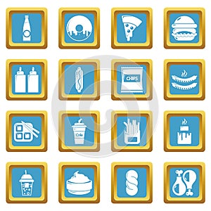 Fast food icons set sapphirine square vector