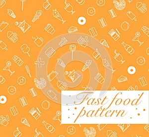 Fast food icons set seamless pattern