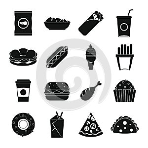 Fast food icons set, simple style