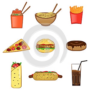 Fast food icons set, vector symbols