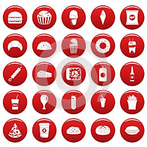 Fast food icons set vetor red