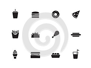 Fast food icons on white background.