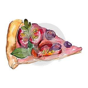 Fast food itallian pizza in a watercolor style isolated. Aquarelle food illustration for background.