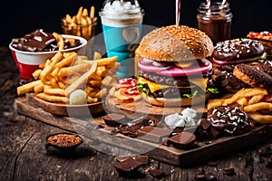 Fast food or junk food concept with different products