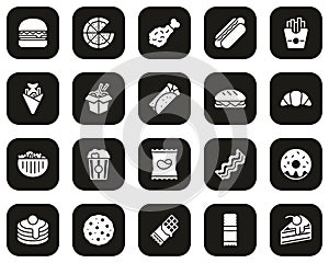 Fast Food Or Junk Food Icons White On Black Set Big