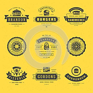 Fast food logos set vector illustration good for pizzeria, burger shop and restaurant menu