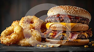 The fast food meal in the black background