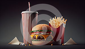 Fast food meal burger, fries, drink ,generative AI