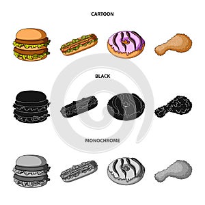 Fast ,food, meal, and other web icon in cartoon,black,monochrome style.Hamburger, bun, flour, icons in set collection.