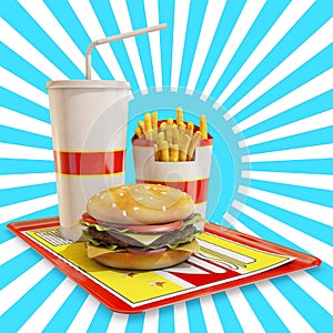 Fast food meal with white and blue background