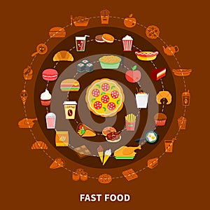 Fast Food Menu Circle Composition Poster