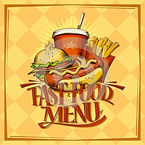 Fast food menu design list with hot dog photo