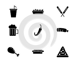 Fast food menu icons set silhouette