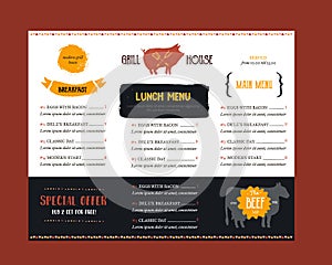 Fast food menu in modern style with pig on background. BBQ poster template for restaurant