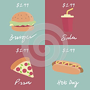 fast food menu. Vector illustration decorative design