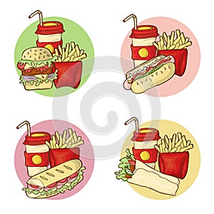 Fast food menu vector set