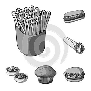 Fast food monochrome icons in set collection for design.Food from semi-finished products vector symbol stock web