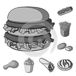 Fast food monochrome icons in set collection for design.Food from semi-finished products vector symbol stock web