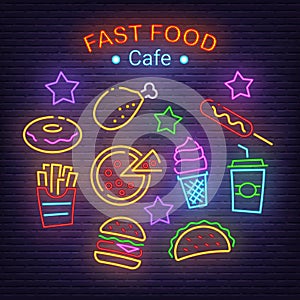 Fast food neon icons