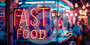 Fast Food Neon Sign with restaurant background