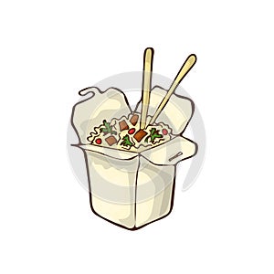 Fast food noodles box icon vector cartoon handdrawn