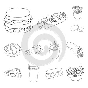 Fast food outline icons in set collection for design.Food from semi-finished products vector symbol stock web