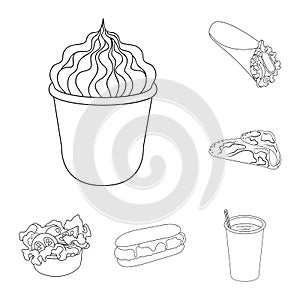 Fast food outline icons in set collection for design.Food from semi-finished products vector symbol stock web