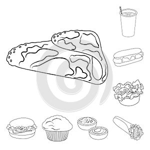 Fast food outline icons in set collection for design.Food from semi-finished products vector symbol stock web