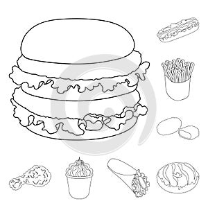 Fast food outline icons in set collection for design.Food from semi-finished products vector symbol stock web