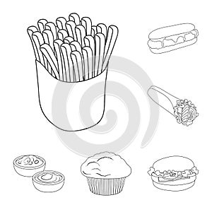 Fast food outline icons in set collection for design.Food from semi-finished products vector symbol stock web