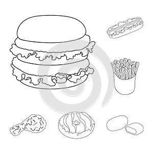 Fast food outline icons in set collection for design.Food from semi-finished products vector symbol stock web