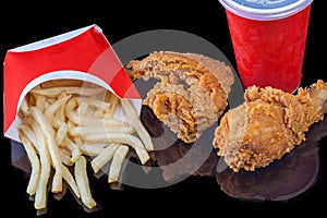 Fast Food package, french fries chicken soft drink