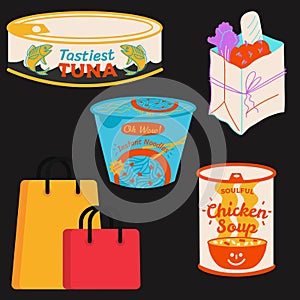 Fast food packets with shopping bags illustration