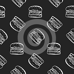 Fast food pattern with burgers on black background