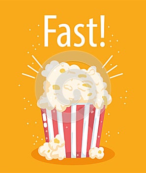 Fast food pop corn menu restaurant unhealthy, poster hand drawn lettering