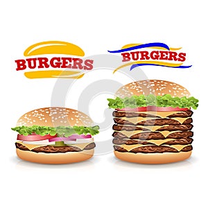 Fast Food Realistic Burger Vector. Set Beautiful Realistic Icons Of Fast Food